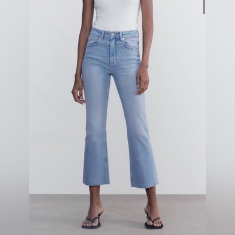 Zara TRF Cropped Mini Flare High Waist Jeans - Light Wash